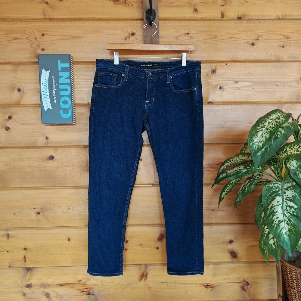 Big Star Jeans Remy Straight Low Rise Dark Wash Crop Ankle Stretch 31(32") X 25"